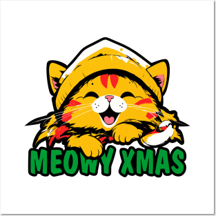 Funny Cat Thanksgiving Christmas Gift - Meowy XMas Posters and Art